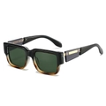 Retro square sunglasses with dark green lenses and black-to-amber gradient thick frames - Regular / Black & Leopard Print Frame Green Lens