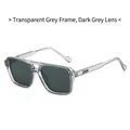 Punk style pilot sunglasses with transparent grey frame and dark grey lenses - Transparent Grey Frame Grey Lens