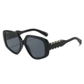 Oversized black polygon sunglasses with thick frame and gold metal accents on the temples - Bright Black Frame Grey Lens
