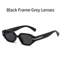 Gafas de sol hexagonales elegantes con montura negra y detalles metálicos plateados - Montura Negra Lentes Gris Negro