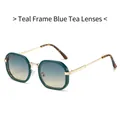 Retro square sunglasses with Lake Green frame, Blue-Tea gradient lenses and gold temples - Lake Green Frame Blue Tea Lenses