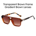 Retro square sunglasses with transparent tea frame, gradient lenses and tortoiseshell temples - Transparent Tea Frame Gradient Tea Lens