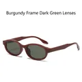 Retro oval sunglasses with jujube red frames and dark green lenses for a vintage look - Maroon Frame Dark Green Lens