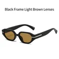 Gafas de sol retro con montura negra irregular y lentes teñidas en color marrón claro - Marco Negro Lentes de Té Claro