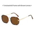 Vintage tortoiseshell square sunglasses with tea lenses and golden metal temples - Tortoiseshell Frame Tea Lens