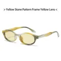 Retro-Oval-Sonnenbrille mit Gelbstein-Musterrahmen und gelb-transparenten Gläsern - Gelber Steinmuster-Rahmen Gelbe Linse