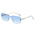 Modern rimless rectangular sunglasses with blue gradient lenses and metallic temples - Regular / Standard Silver Frame with Blue Lenses