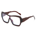 Oversized brown fashion sunglasses with light blue lenses and flat top shield frame - Dark Tea Frame White Lens