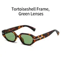 Gafas de sol de montura pequeña irregular con textura de carey y lentes verdes - Montura Carey Lentes Verdes