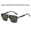 Lunettes de soleil punk rétro avec monture léopard noir et verres vert foncé - Standard / Monture imprimé léopard noir standard avec verres verts
