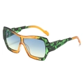 Modern oversized square sunglasses with gradient blue lenses and leopard print frame - Regular / Green Leopard Frame Green Yellow Lens