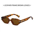 Retro oval sunglasses featuring a leopard pattern frame with brown tinted lenses - Leopard Frame / Tea Lens