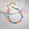 Colorful beaded stainless steel bracelet with gold lobster clasp and round logo tag - Multicolor Beaded Bracelet (Lobster Clasp with Tag)
