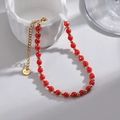 Minimalistisches Perlenarmband aus roten Glasperlen und Gold-Edelstahl mit Verlängerung - Rot