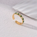 Verstellbarer 18K vergoldeter Edelstahlring mit grünem quadratischem Edelstein - Einstellbar Offen / Gold Mit Grün-Weißen Zirkonia Eingelegt (R711-lv)