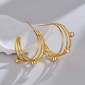 Boucles d'oreilles créoles dorées à trois couches serties de zircons cubiques - Boucles d'Oreilles en C Zirconia à 3 Couches (E600)