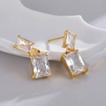 Boucles d'oreilles pendantes en or avec cristaux rectangulaires au design luxueux épuré - Double Goutte Rectangulaire en Zirconia (E604)