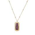Collana vintage in acciaio inossidabile dorato con ciondolo rettangolare in gemma viola - Viola