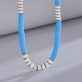 Handmade blue and white polymer clay heishi necklace with golden metallic beads - Blue
