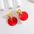 Orecchini vintage a cuore con cerchi in resina rossa e finitura dorata lucida - Stile Patchwork Tondo Cuore Rosso