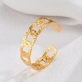 Minimalist gold 18K stainless steel open bangle with hammered texture in punk chain design - Gold