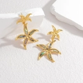 Golden starfish stud earrings featuring colorful abalone shell inlays on white stone display - Starfish Shape (E719-hx)