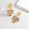 Golden monstera leaf drop earrings with iridescent abalone shell inlay for women - Leaf Shape (E719-yz)