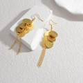 Golden stainless steel earrings featuring layered round discs and long fringe tassel chains - Gold