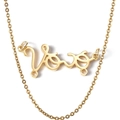 Custom gold script letter pendant necklace with polished stainless steel chain - Gold (Double Hole Style)