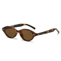Retro tortoiseshell oval sunglasses with tea lenses and metallic rivet accents - Leopard Frame Brown Lens