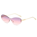 Frameless cat-eye sunglasses with purple-pink gradient lenses and golden temple detail - Gold Frame Purple Pink Lens