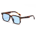 Retro square tortoiseshell sunglasses with light blue lenses and silver rivets main view - Regular / Regular (Inc. 13% VAT) Leopard Frame Blue Lenses