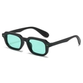 Retro black square frame sunglasses with light green lenses and green stud details - Black Frame Green Lens