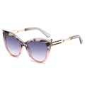 Cat eye sunglasses with marble frame, gradient lenses, and geometric metal temples - Regular / Standard Grey-Pink Frame with Dual Grey Lenses