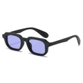 Retro rectangle sunglasses with matte black frame and purple lenses shown from a side angle - Black Frame Purple Lens