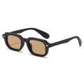 Retro square frame sunglasses with black frames, amber lenses, and gold rivets detail - Black Frame Tea Lens