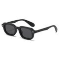 Retro matte black rectangle sunglasses with silver stud rivets and dark lenses - Black Frame Grey Lens