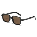 Retro black square sunglasses with brown lenses and silver rivets on the frame corners - Black Frame Tea Lens