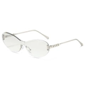 Frameless cat-eye sunglasses with silver geometric block temples and clear lenses - Silver Frame Light Mercury