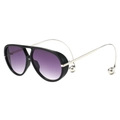 Lunettes aviateur avec monture noire, verres dégradés violets et branches en métal argenté - Monture Noir Brillant Double Verre Gris