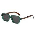 Retro square sunglasses with translucent green frame, brown temples and metal rivet details - Green Frame Grey Lens