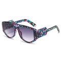 Oversized fashion sunglasses with colorful abstract frame and purple gradient lenses - Blue Leopard Frame Double Grey Lens