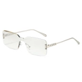 Fashionable rimless square glasses with silver metal temples and decorative beads - Regular / Regular (Incl. 13% VAT) Silver Frame with Light Mirrored Lenses