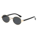 Occhiali da sole retrò ovali cat-eye con sottile montatura in metallo dorato - Montatura Oro Lenti Grigie