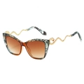 Cat-eye sunglasses with marble frame and golden snake-shaped metal temple design - Tea Frame Gradient Tea Lens