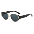 Occhiali da sole cat-eye retrò con dettaglio metallico ad H oro e lenti anti-UV - Aste Nere Montatura Oro Lenti Grigie