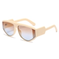 Oversize trendy sunglasses with beige frame and brown-blue gradient lenses - Beige Frame Tea Blue Lens