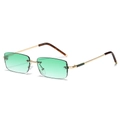 Retro rimless rectangular sunglasses with light green lenses and gold metal frames - Regular / Regular (Inc. 13% VAT) Gold Frame Gradient Green Lenses