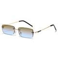 Frameless rectangular sunglasses with gold metal frame and gradient lenses in 45-degree view - Regular / Regular (Gold Frame Tea/Blue Lenses)
