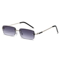 Frameless rectangular sunglasses with purple gradient lenses and gold metal temples - Silver Frame Double Grey Lens